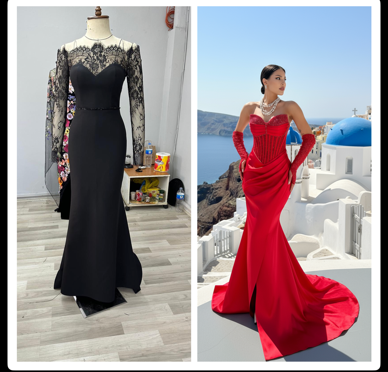 Strapless Draped Satin Evening Gown | Red Pink Royal Blue - Long & Midi