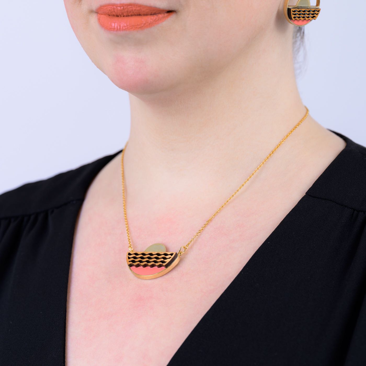 Sunset Recycled Wood Gold Necklace