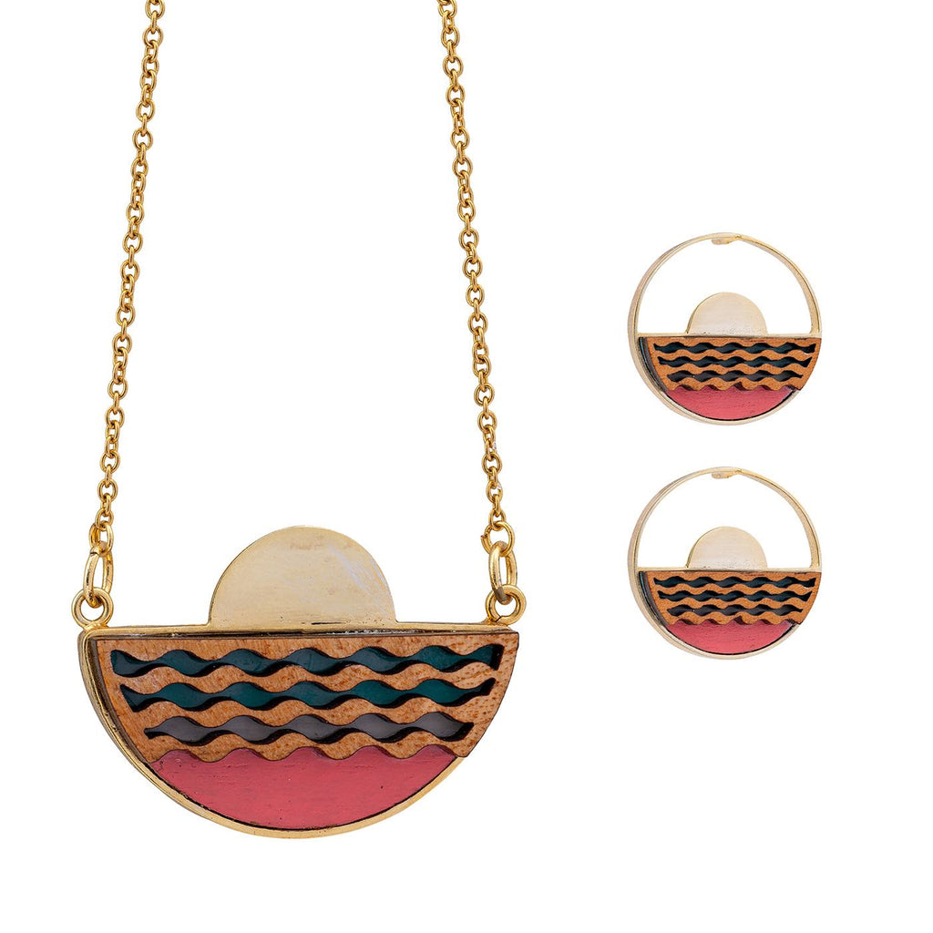 Sunset Recycled Wood Gold Necklace