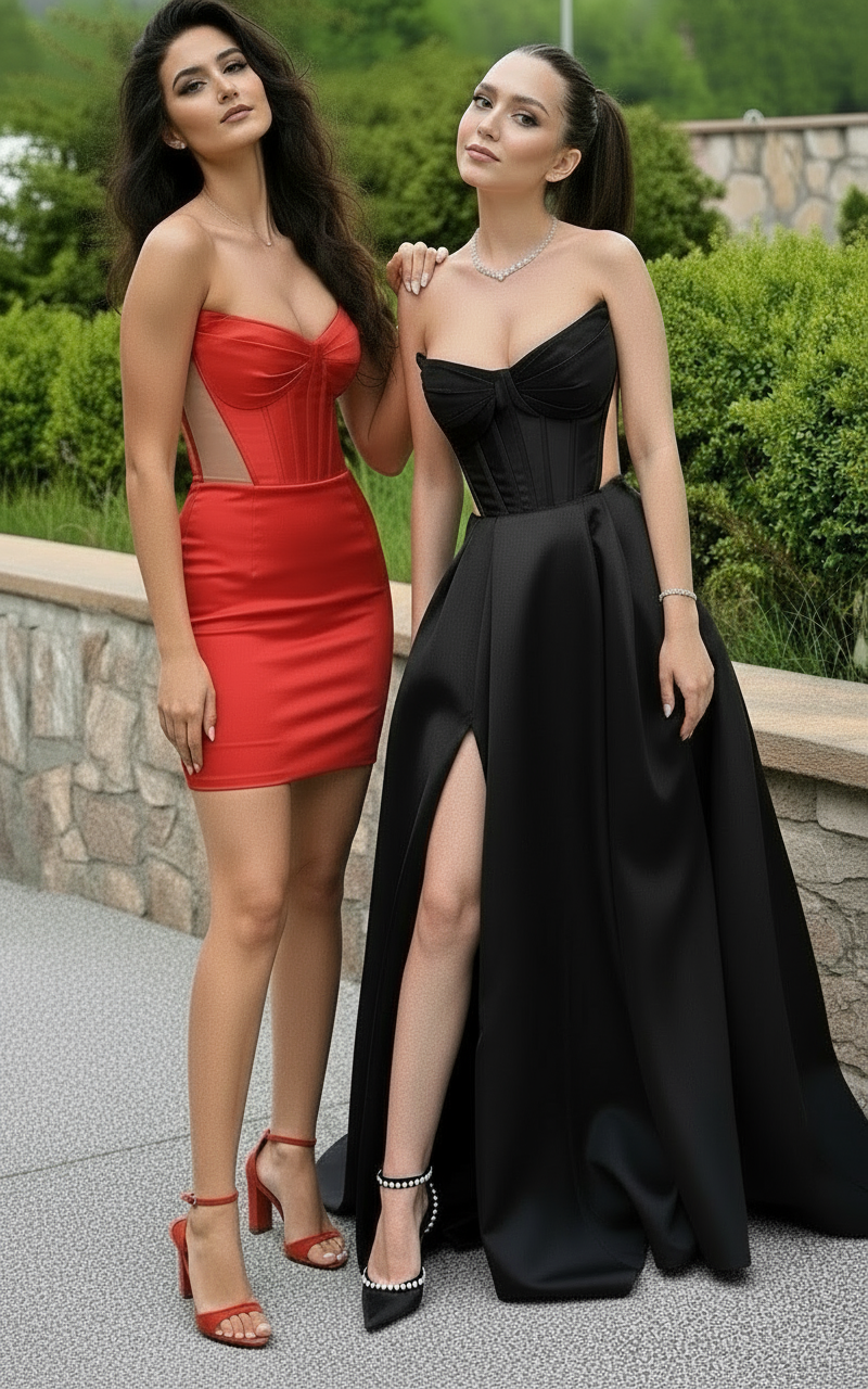 Luxury Strapless Corset Evening Gown | White, Black, Red | Long & Midi | WS-5001