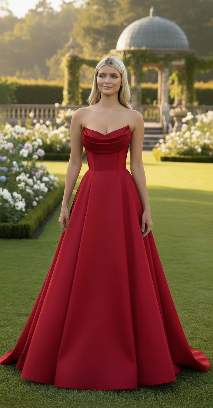 White Cowl Neck Pearl Embellished Satin Evening Gown - Made to Order