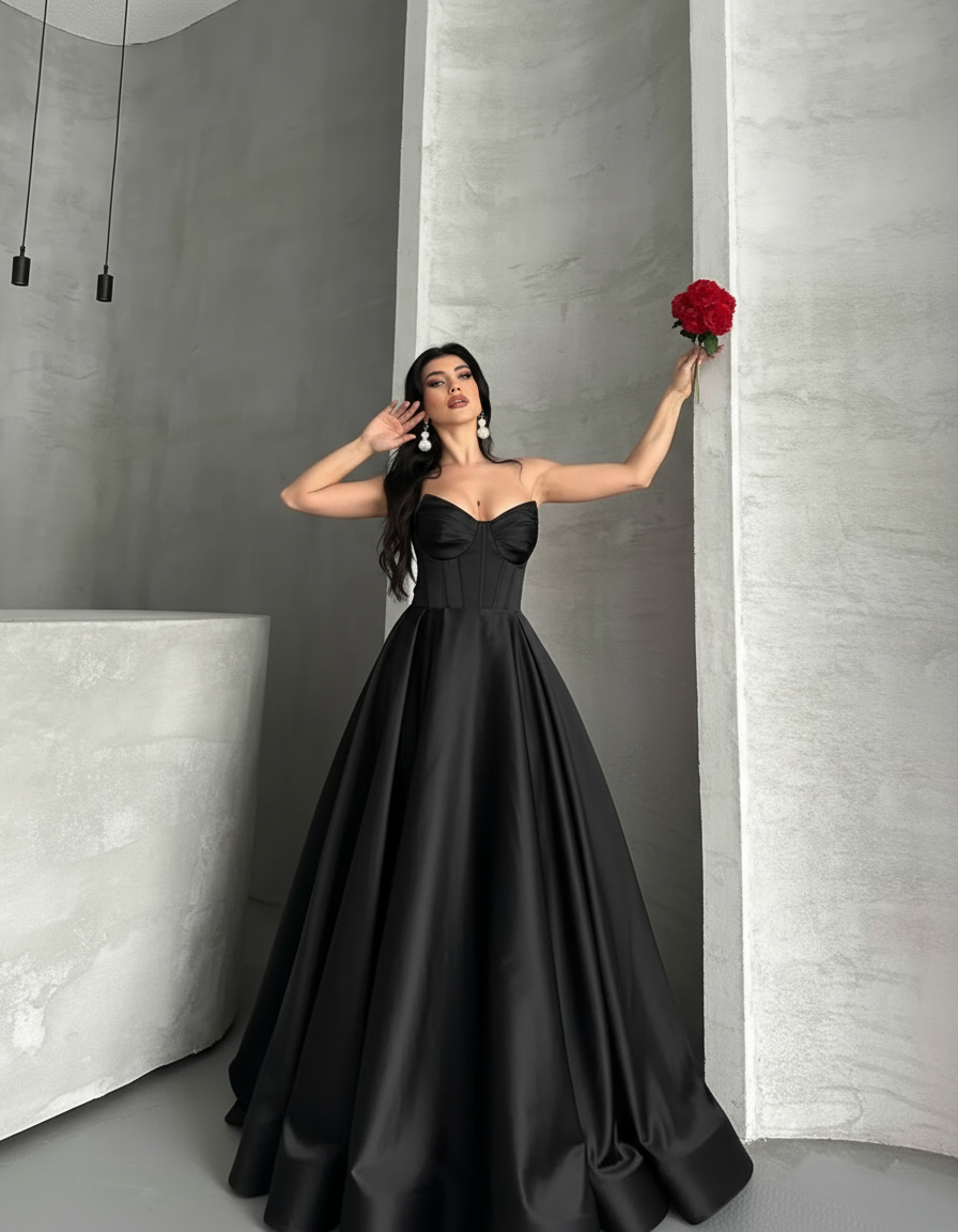 Luxury Strapless Corset Evening Gown | White, Black, Red | Long & Midi | WS-5001