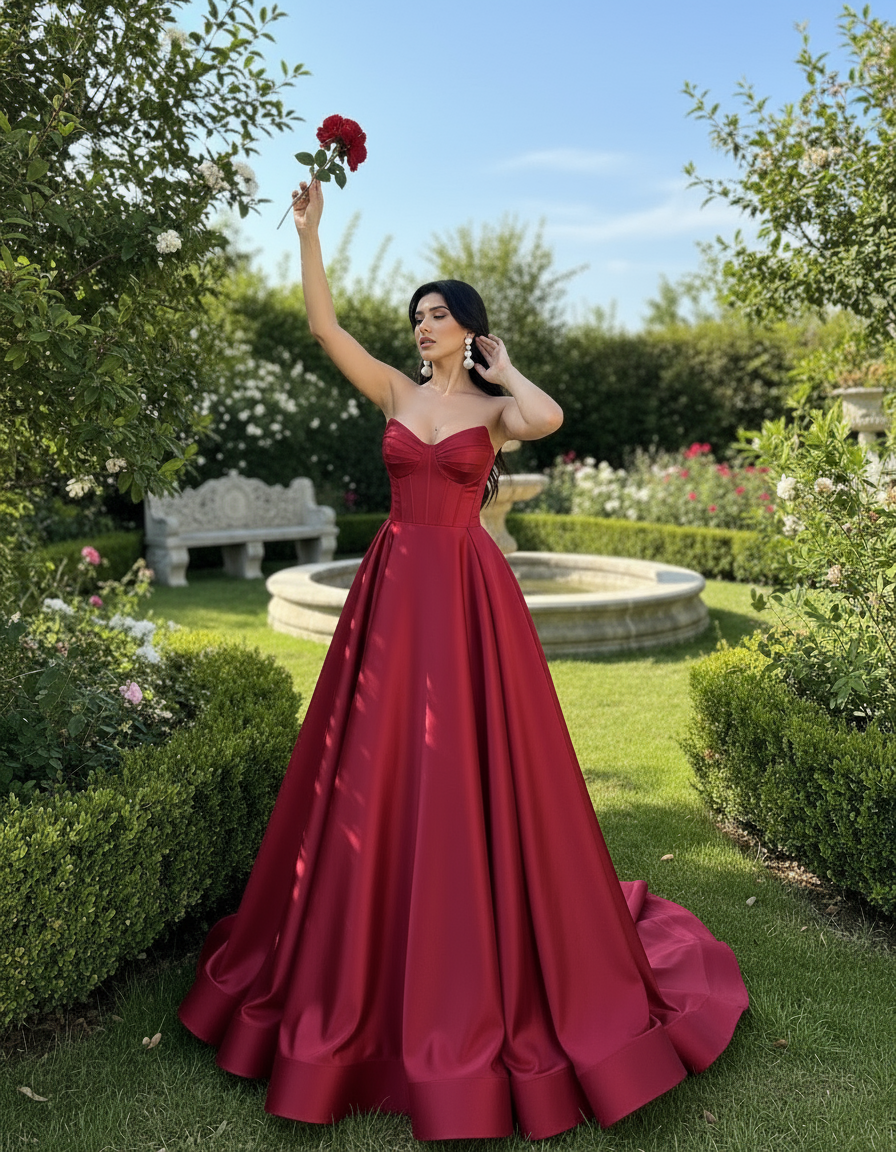 Luxury Strapless Corset Evening Gown | White, Black, Red | Long & Midi | WS-5001