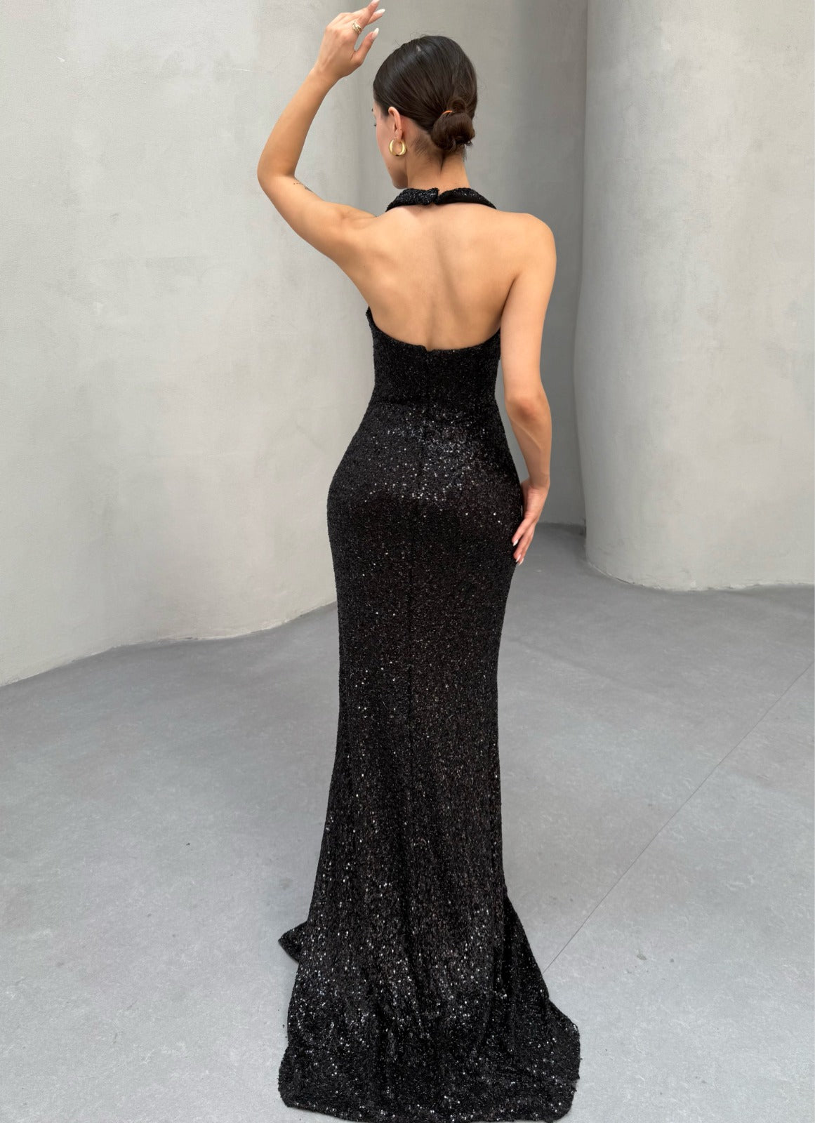 Black Sequin Halter Neck Mermaid Gown - Custom Order