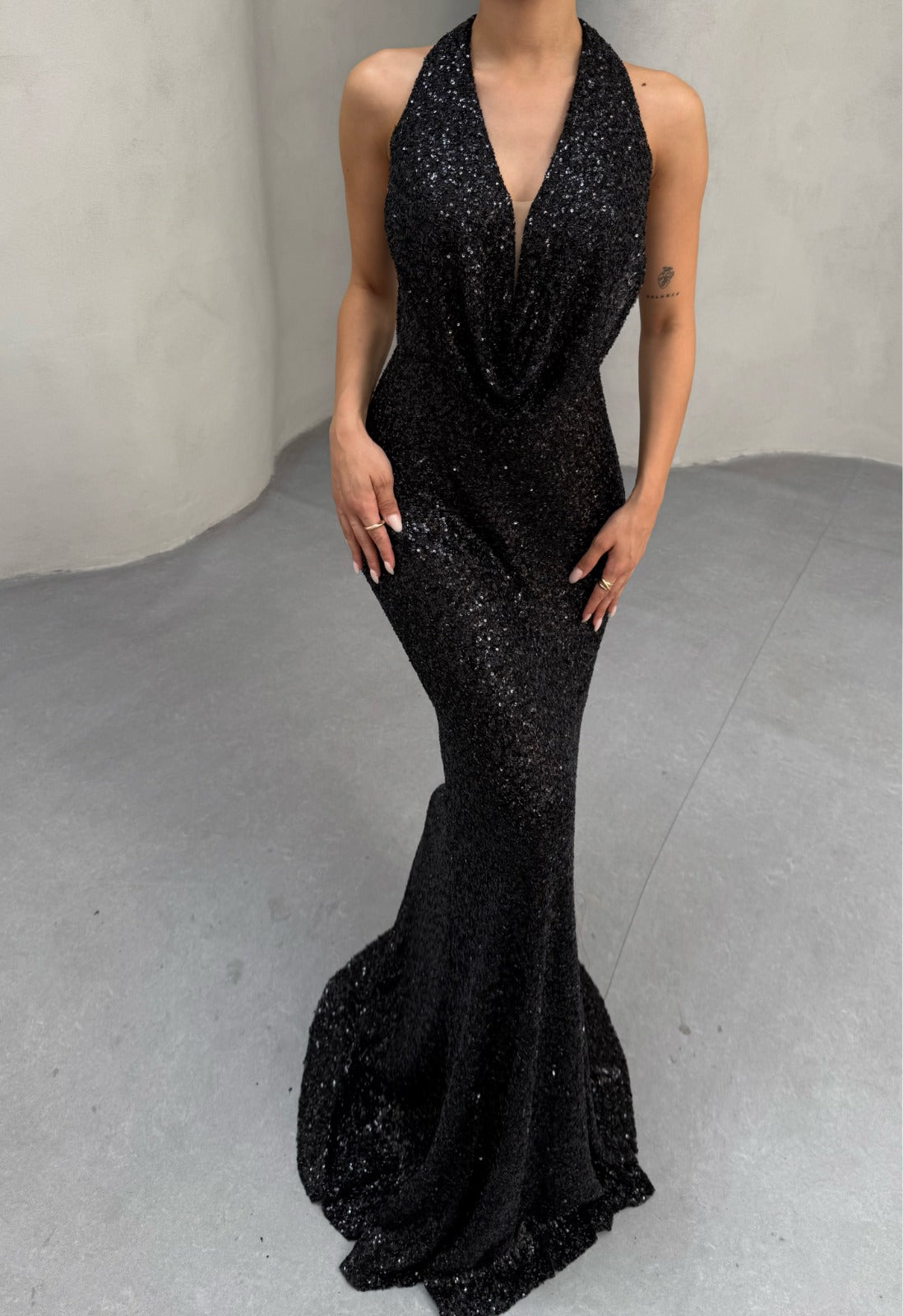 Black Sequin Halter Neck Mermaid Gown - Custom Order