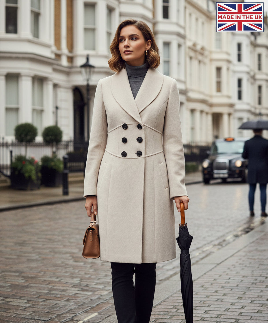 De La Creme - Womens Slim Fit Double Breasted Roll Collared Coat