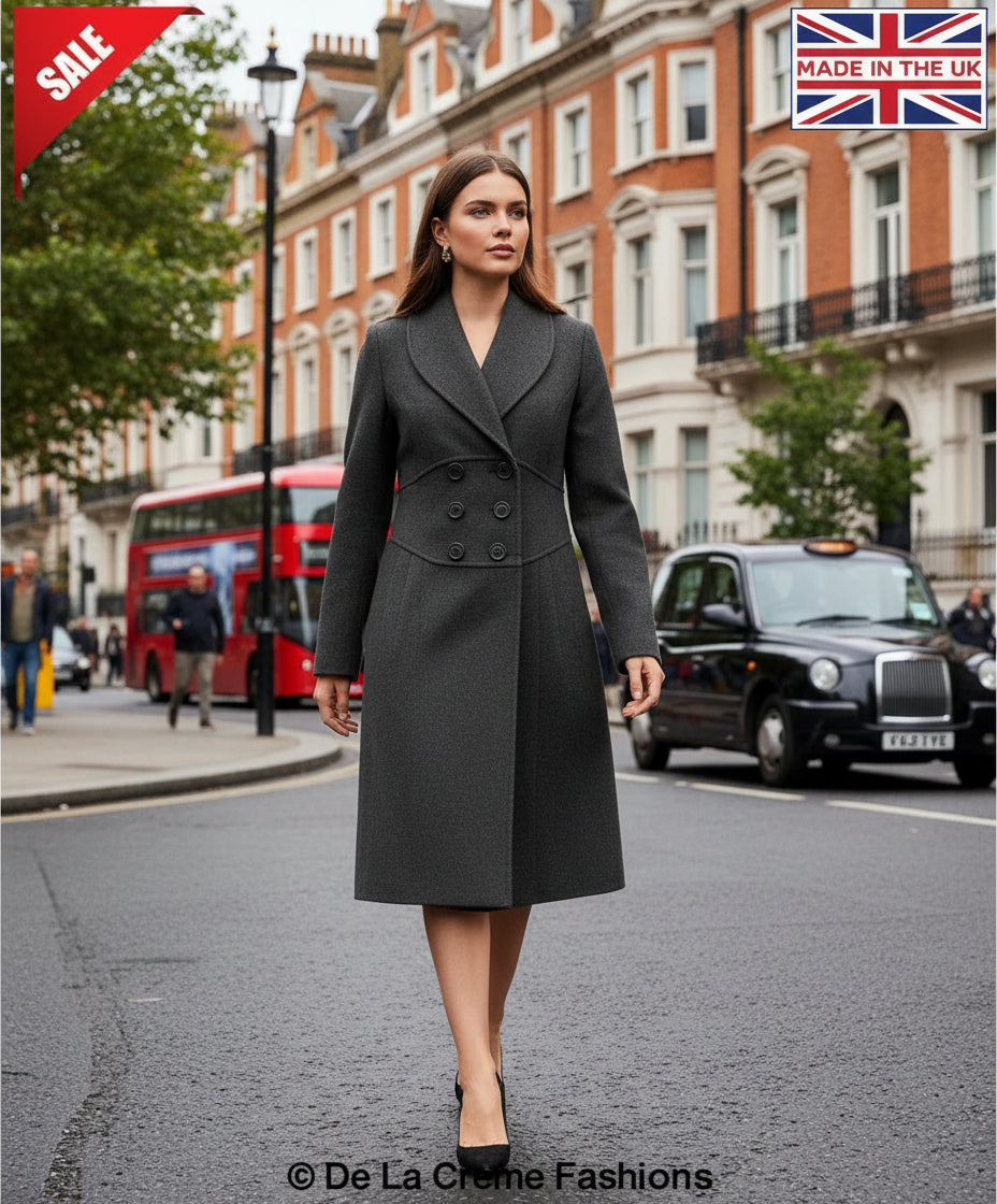 De La Creme - Womens Slim Fit Double Breasted Roll Collared Coat