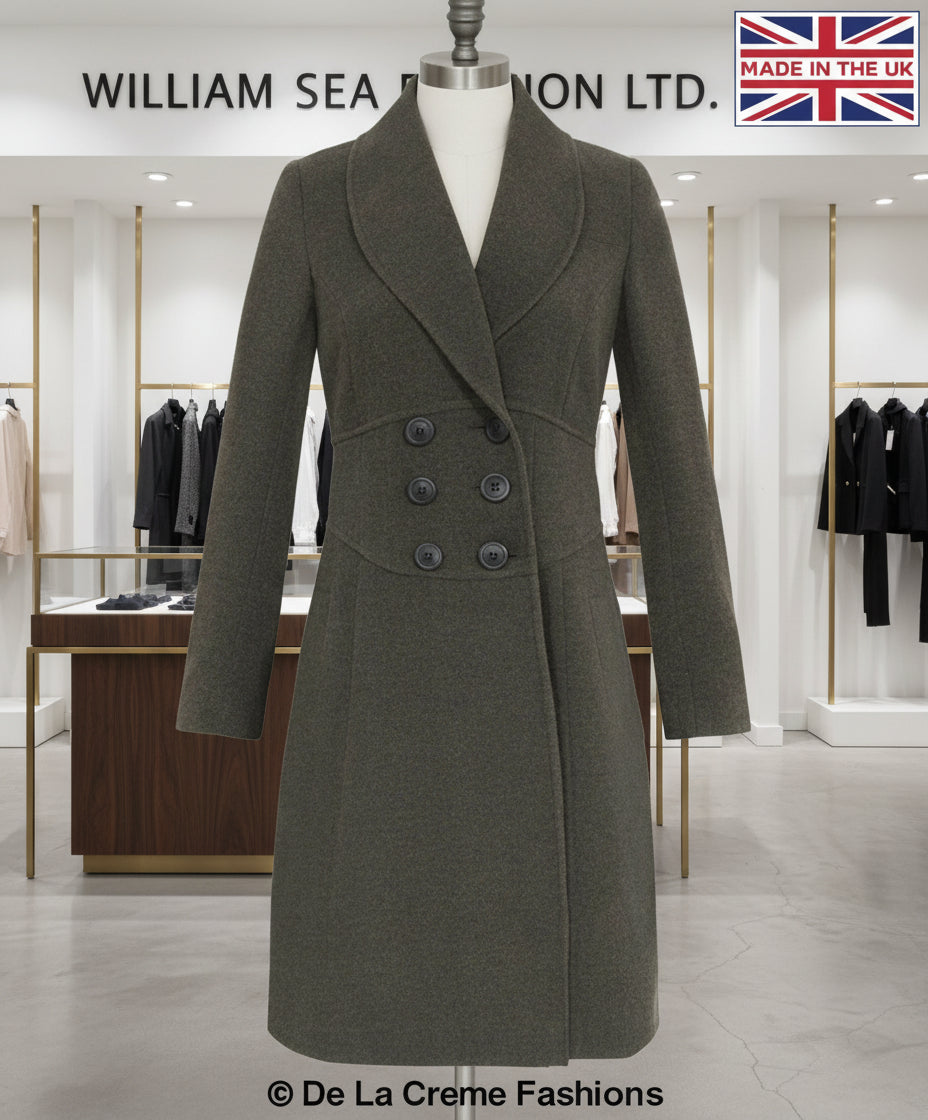 De La Creme - Womens Slim Fit Double Breasted Roll Collared Coat