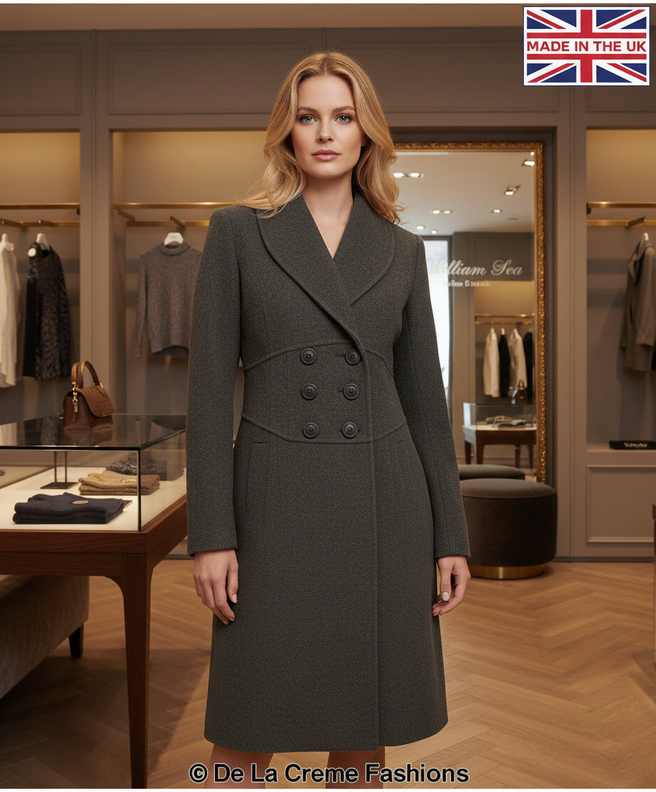 De La Creme - Womens Slim Fit Double Breasted Roll Collared Coat