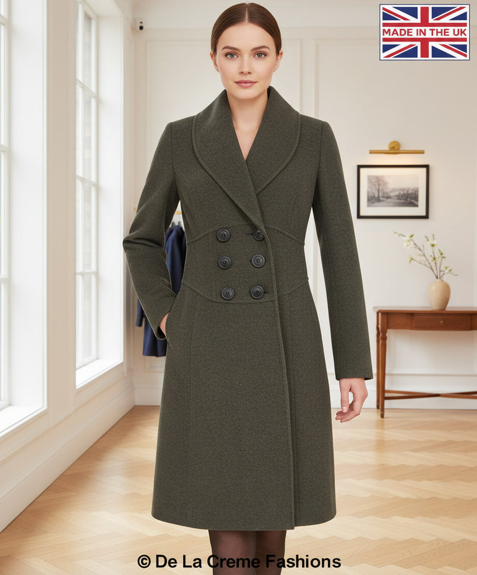 De La Creme - Womens Slim Fit Double Breasted Roll Collared Coat