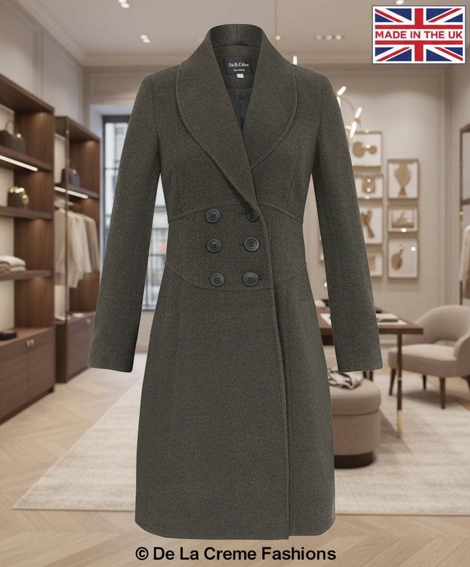 De La Creme - Womens Slim Fit Double Breasted Roll Collared Coat