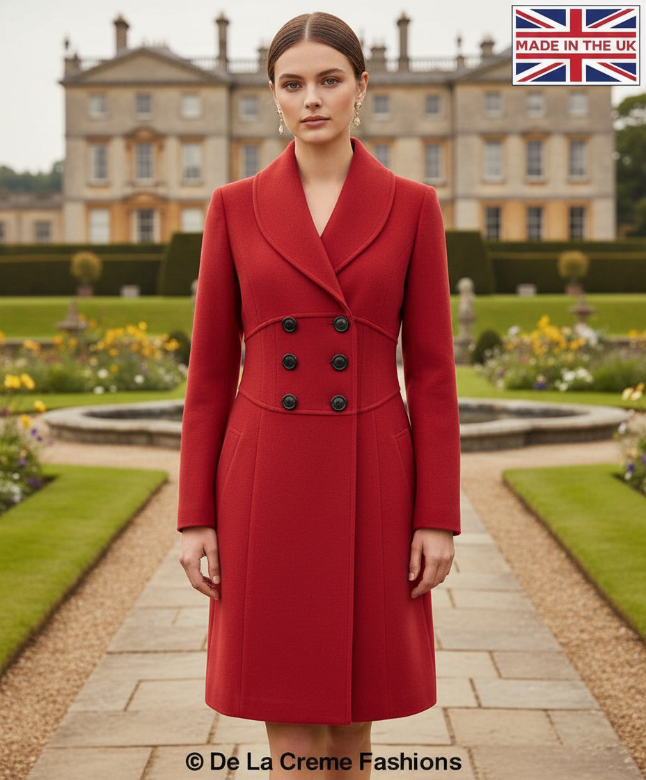 De La Creme - Womens Slim Fit Double Breasted Roll Collared Coat