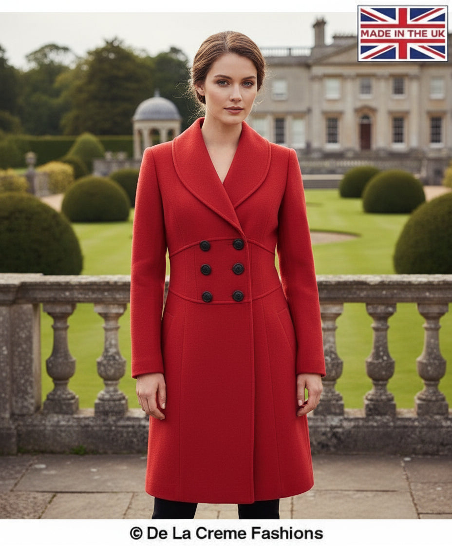 De La Creme - Womens Slim Fit Double Breasted Roll Collared Coat