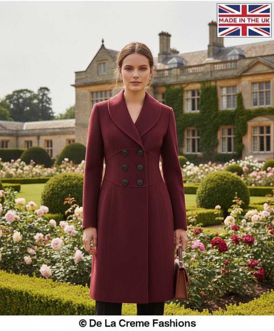 De La Creme - Womens Slim Fit Double Breasted Roll Collared Coat