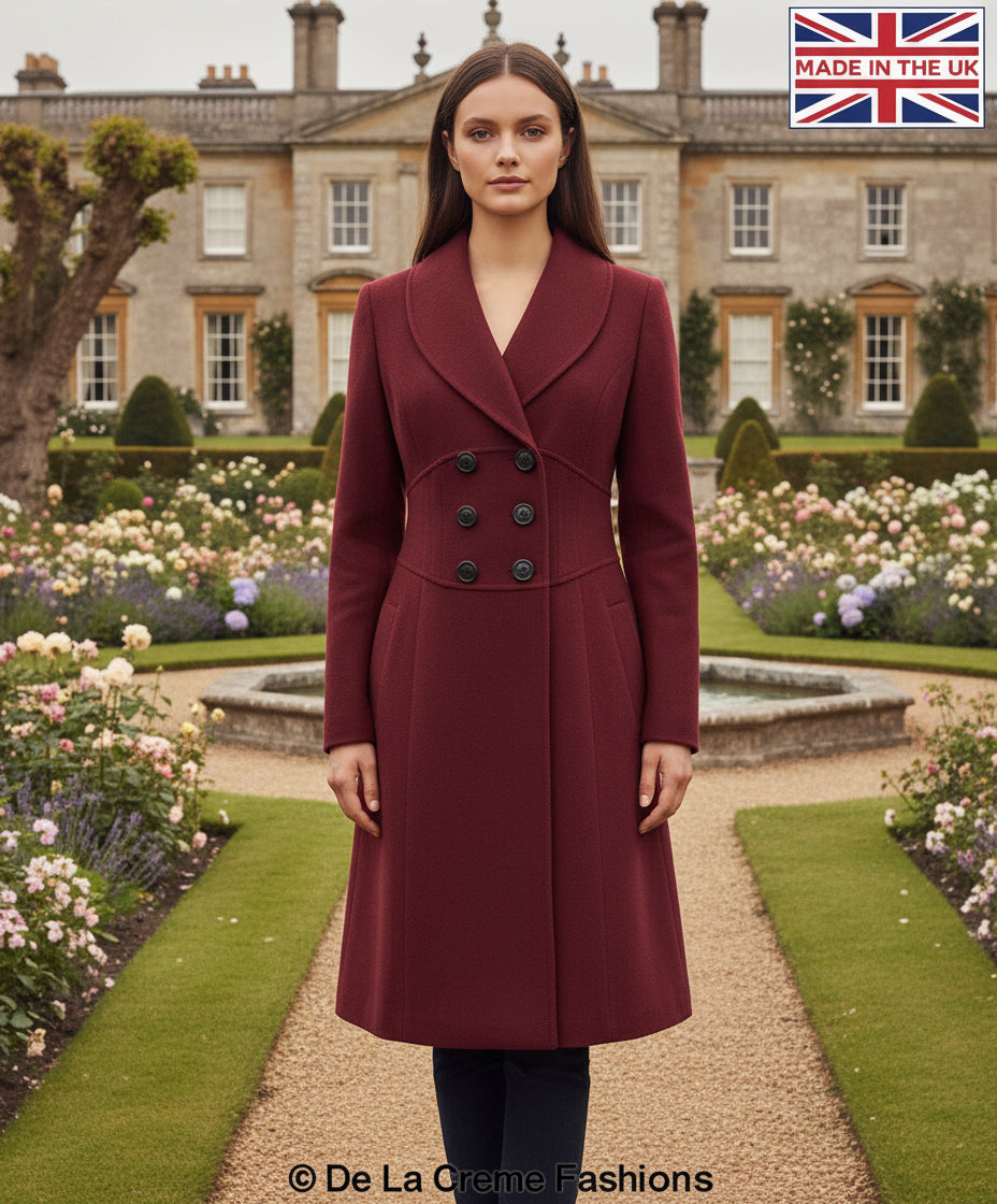 De La Creme - Womens Slim Fit Double Breasted Roll Collared Coat