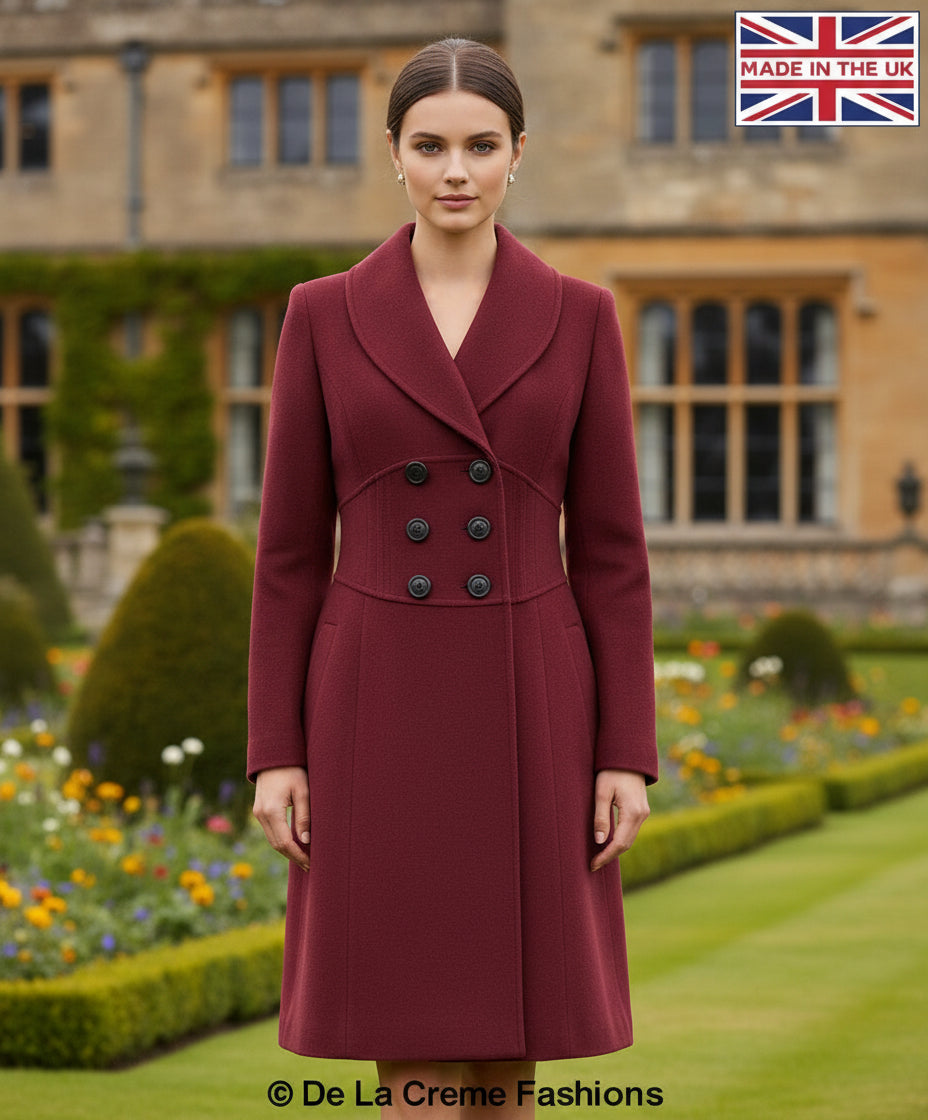 De La Creme - Womens Slim Fit Double Breasted Roll Collared Coat